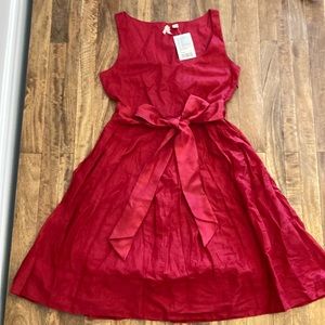 NWT Anthropologie Maeve red cotton box pleat dress with ribbon waist tie, size 4